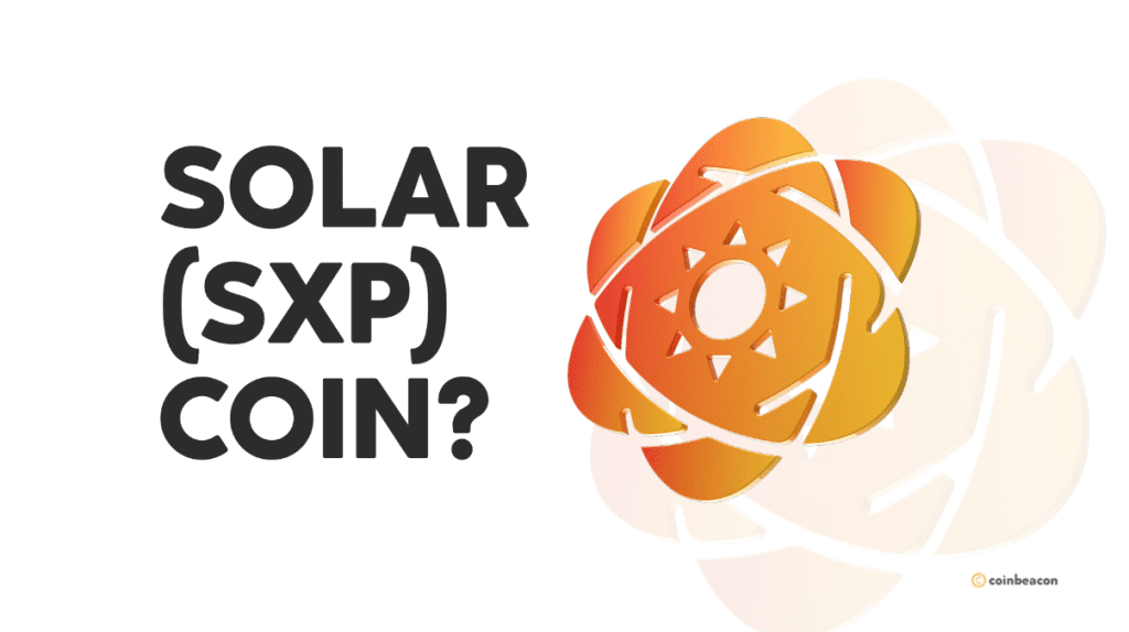 Logo of Solar (SXP) Coin, a cryptocurrency with a sun logo representing sustainability and renewable energy.